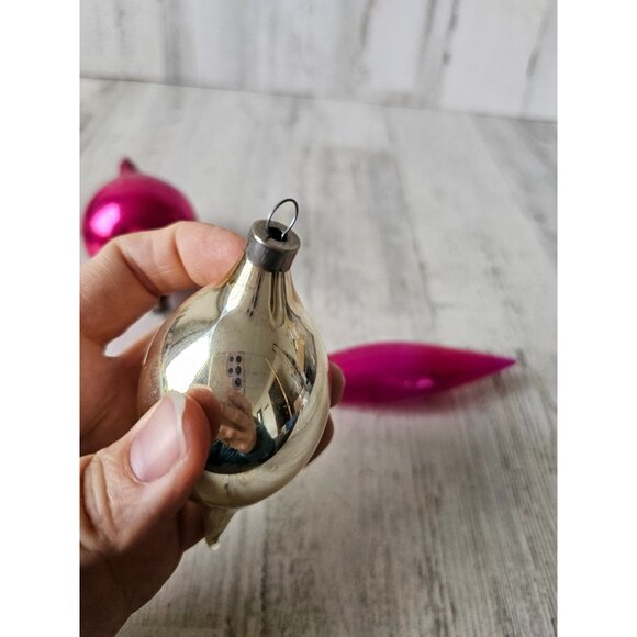 Antique silver pink mercury glass ornament teardrop set Xmas tree - Picture 8 of 16